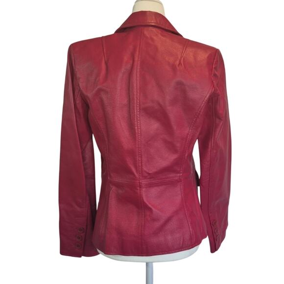 Worthington Red Leather Two Button L Fitted Jacket XS - Picture 5 of 8
